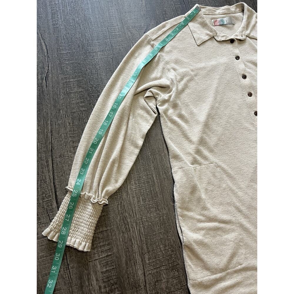 Free People Beach Linen Blend Smocked Cuff Button Down Shirt Dress Oatmeal XS - Picture 13 of 13